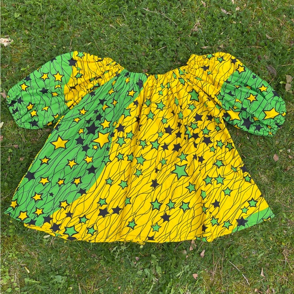 Vintage handmade star print maximalist puff sleeve trapeze tunic top - Picture 2 of 5